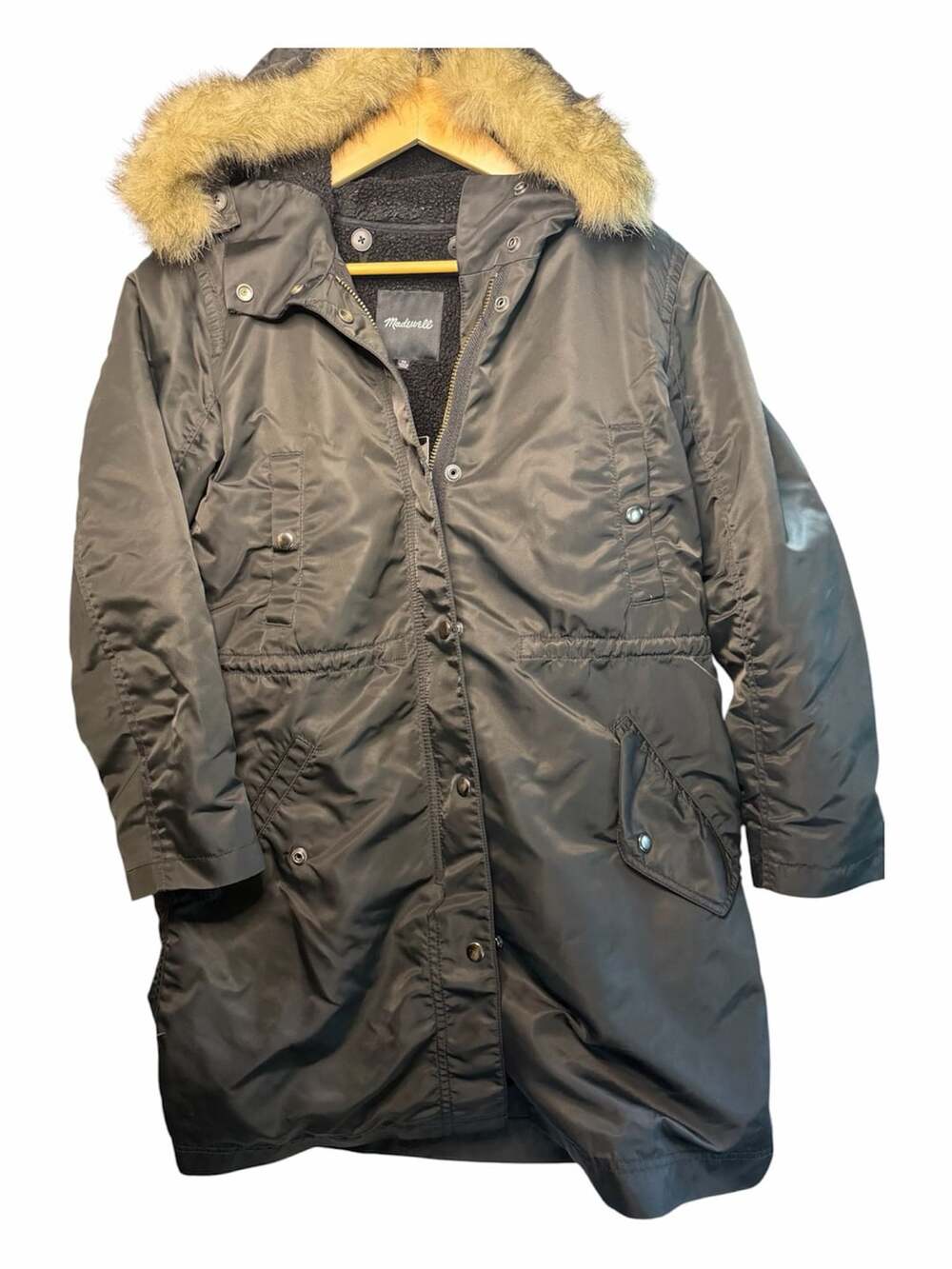 Madewell Faux Fur Hooded Utility Parka Jacket Black Size XS